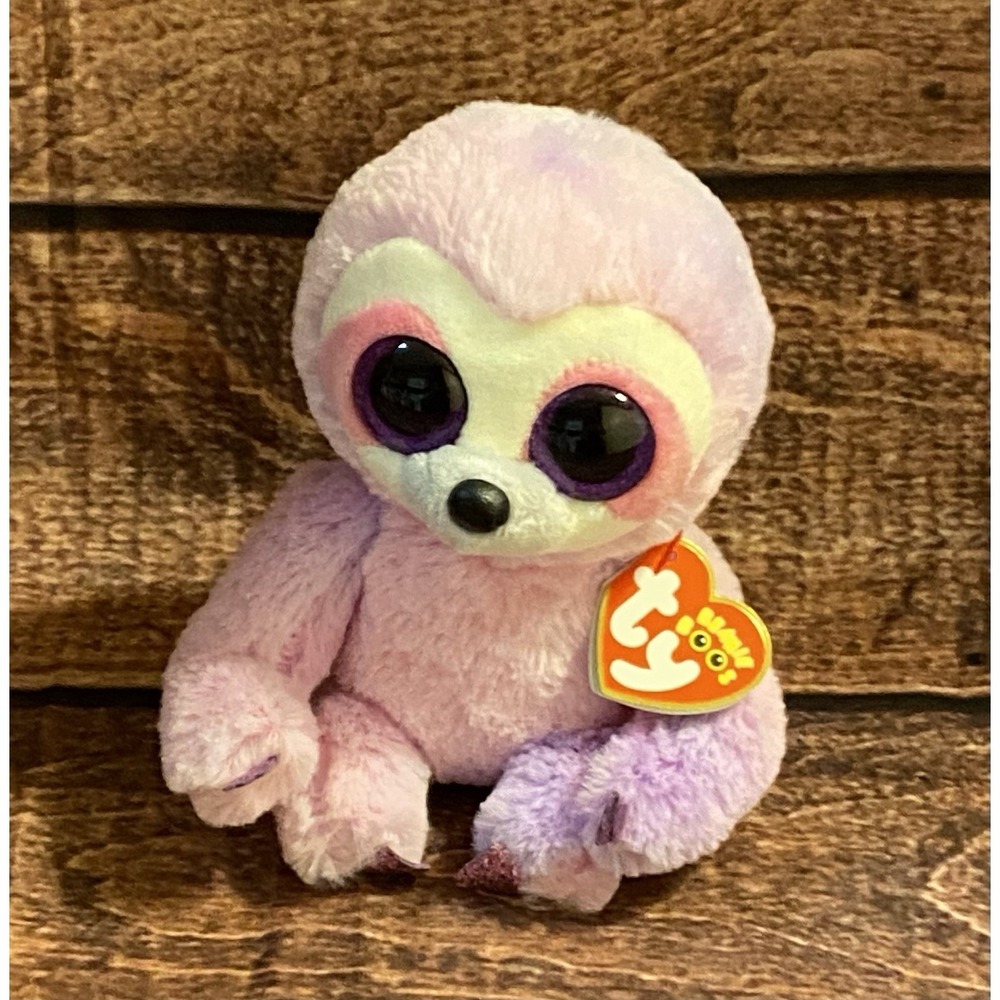 TY Beanie BOOS Dreamy Sloth Plush (6 Inch) Pink/Purple with Purple Sparkle Eyes